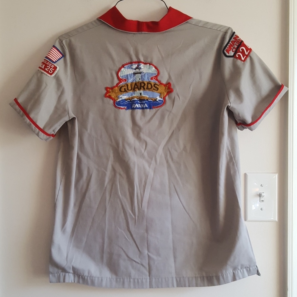 Vintage AWANA Guards Patch Uniform Button-Up Shirt Adult Large Retro Embroidered